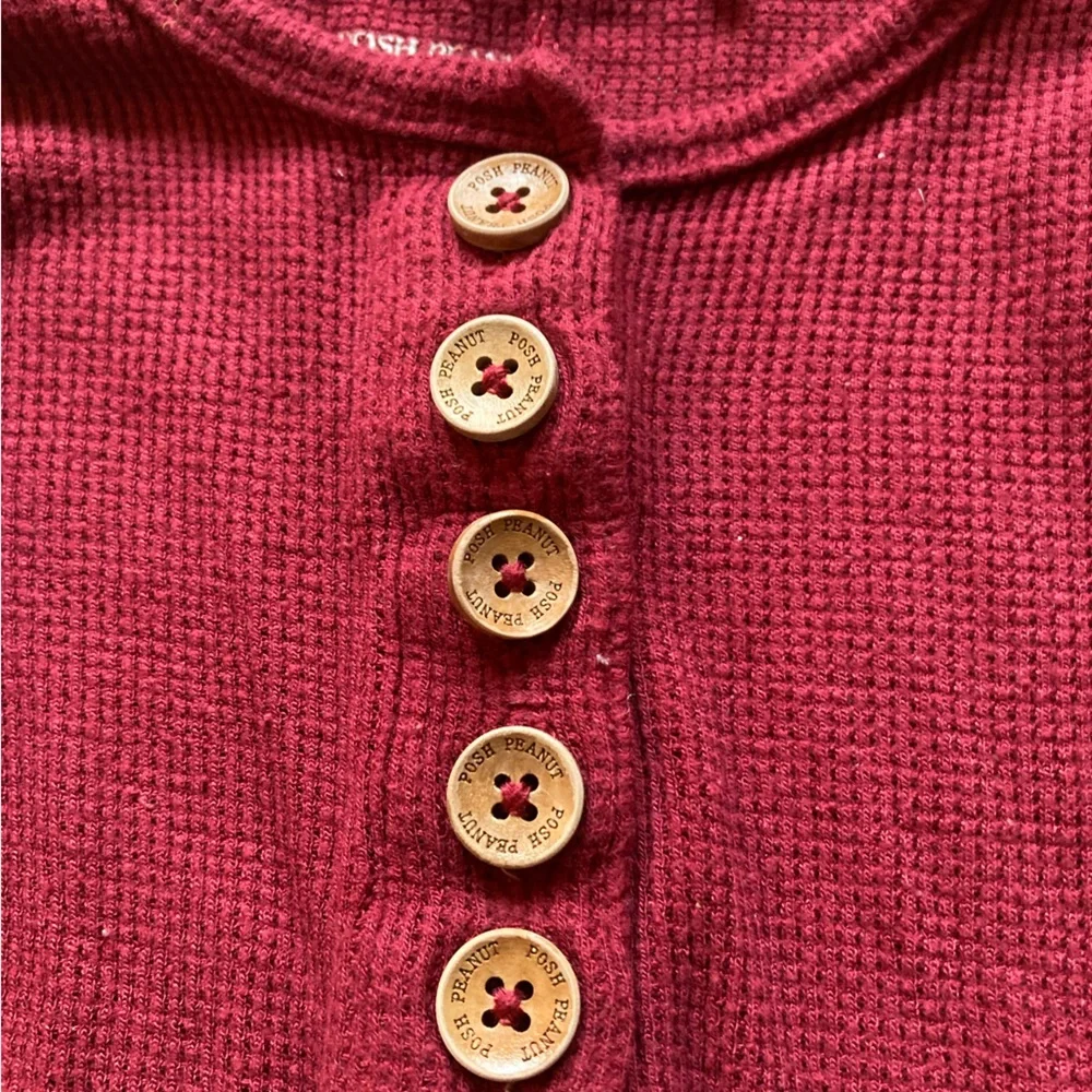 Posh Peanut Wine Waffle Knit One Piece Henley Boy Girl Unisex 2T‎